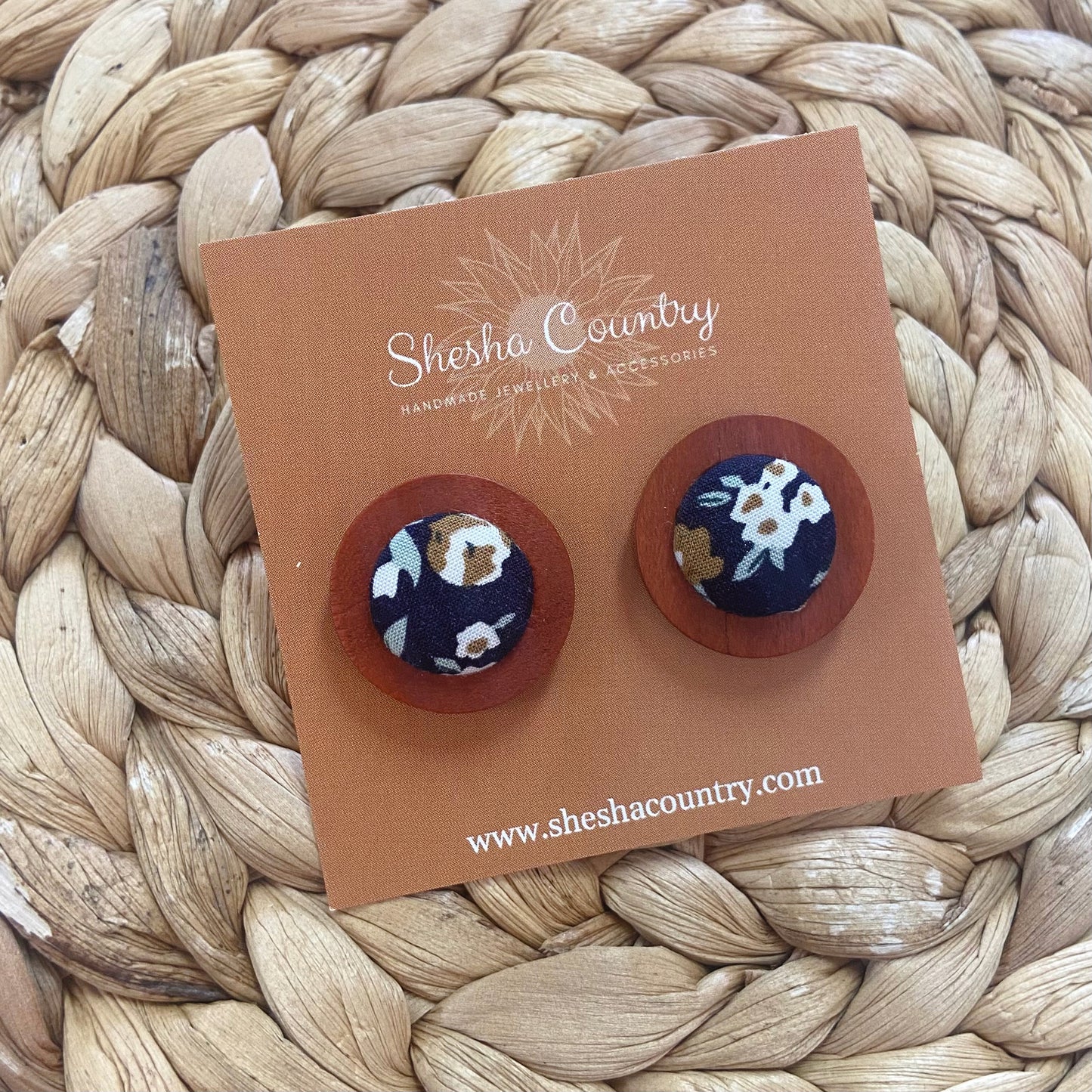 Navy Floral Wood Earrings • Maxi