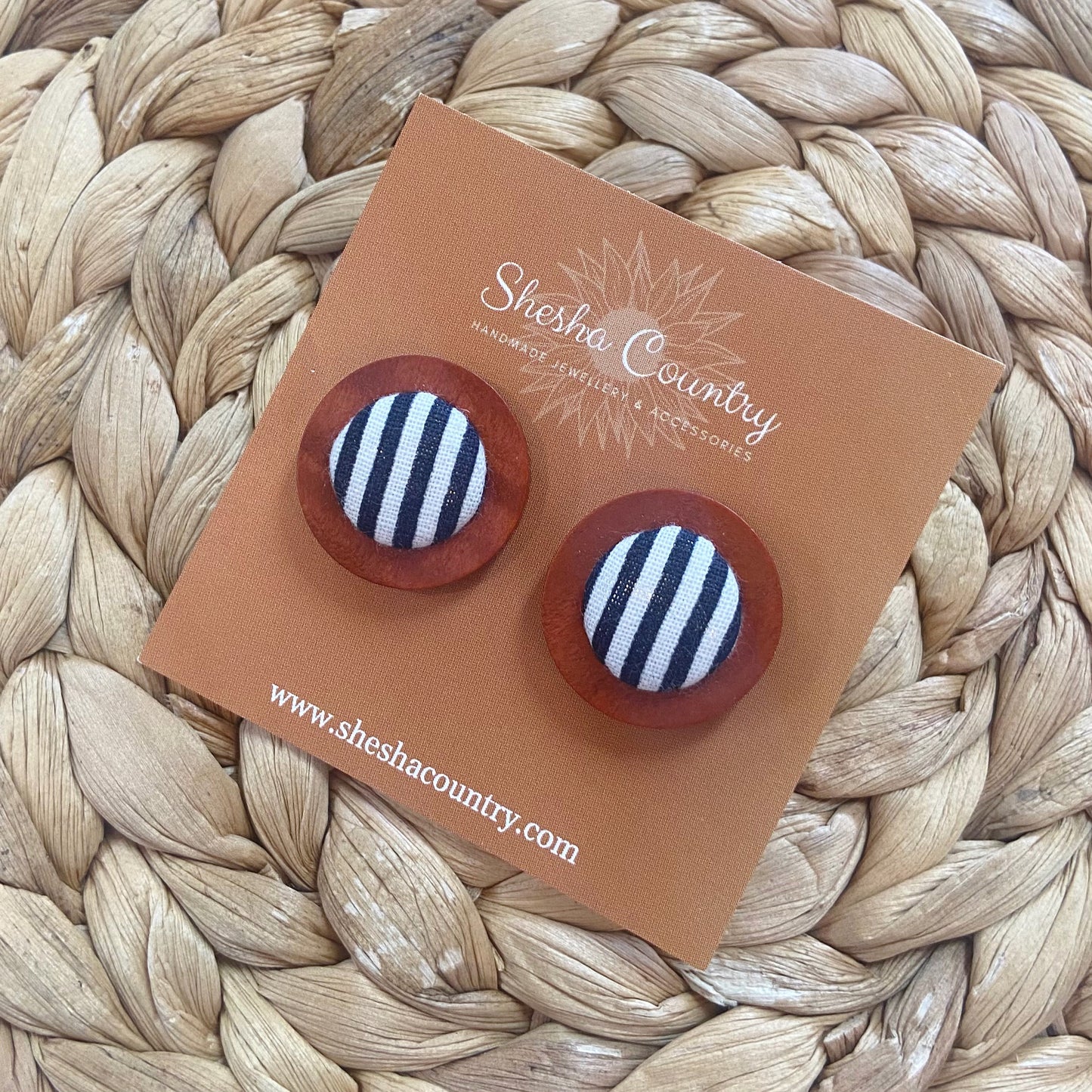 Navy Stripe Wood Earrings • Maxi