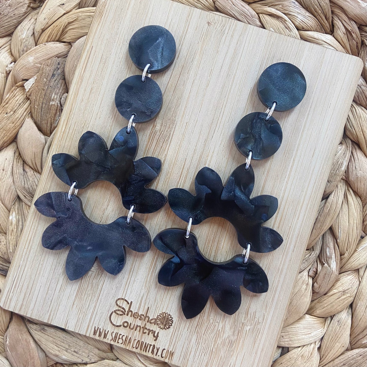 Double Mega Floral Dangles • Black Marble