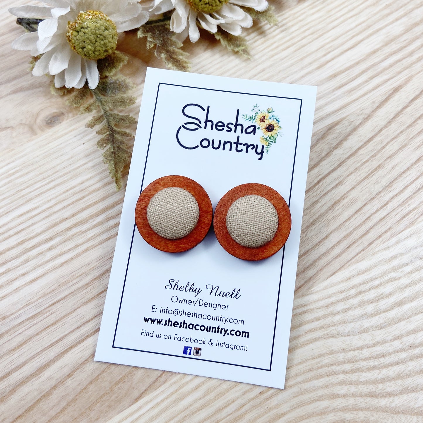 Linen Beige Wood Earrings • Maxi