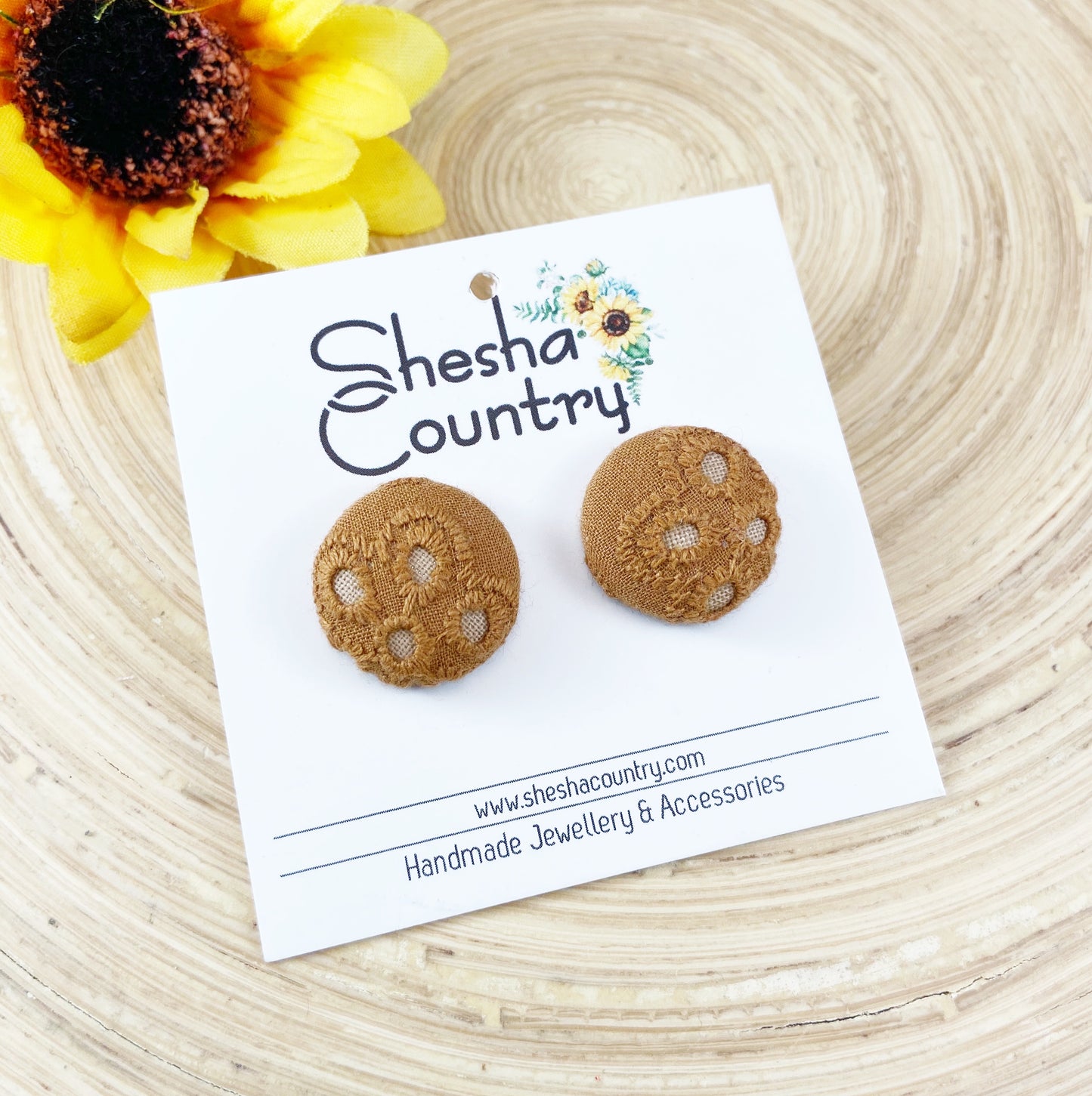 Mustard Embroidered Earrings