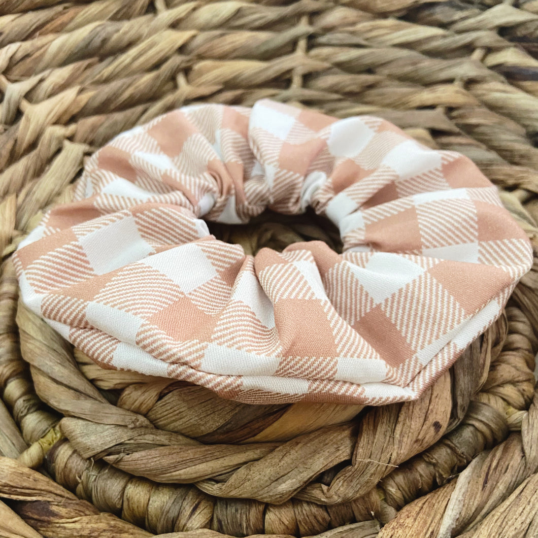 Beige Gingham Scrunchie