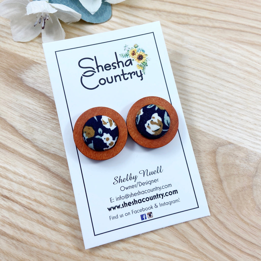 Navy Floral Wood Earrings • Maxi