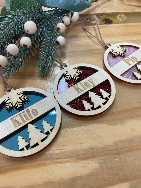 Personalised Round Layered Baubles | Timber + Acrylic