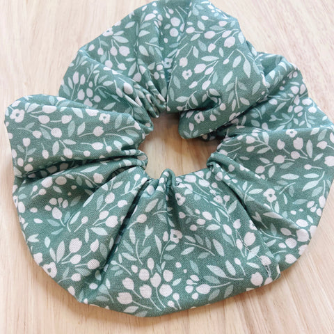 Green Floral Scrunchie