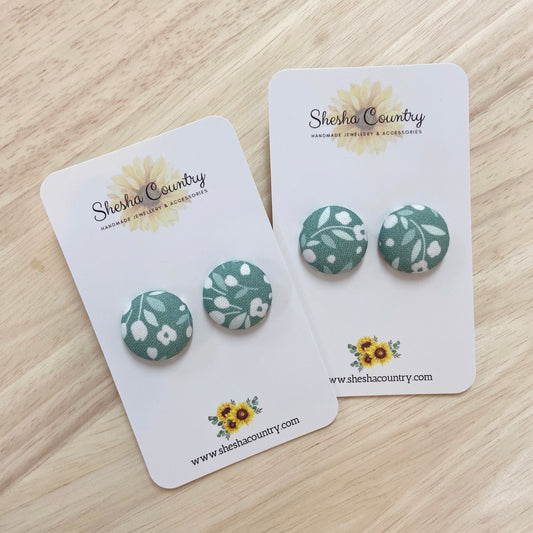 Green Floral Studs