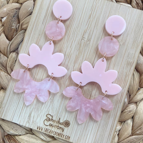 Double Mega Floral Dangles • Pink Marble
