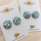 Green Floral Studs