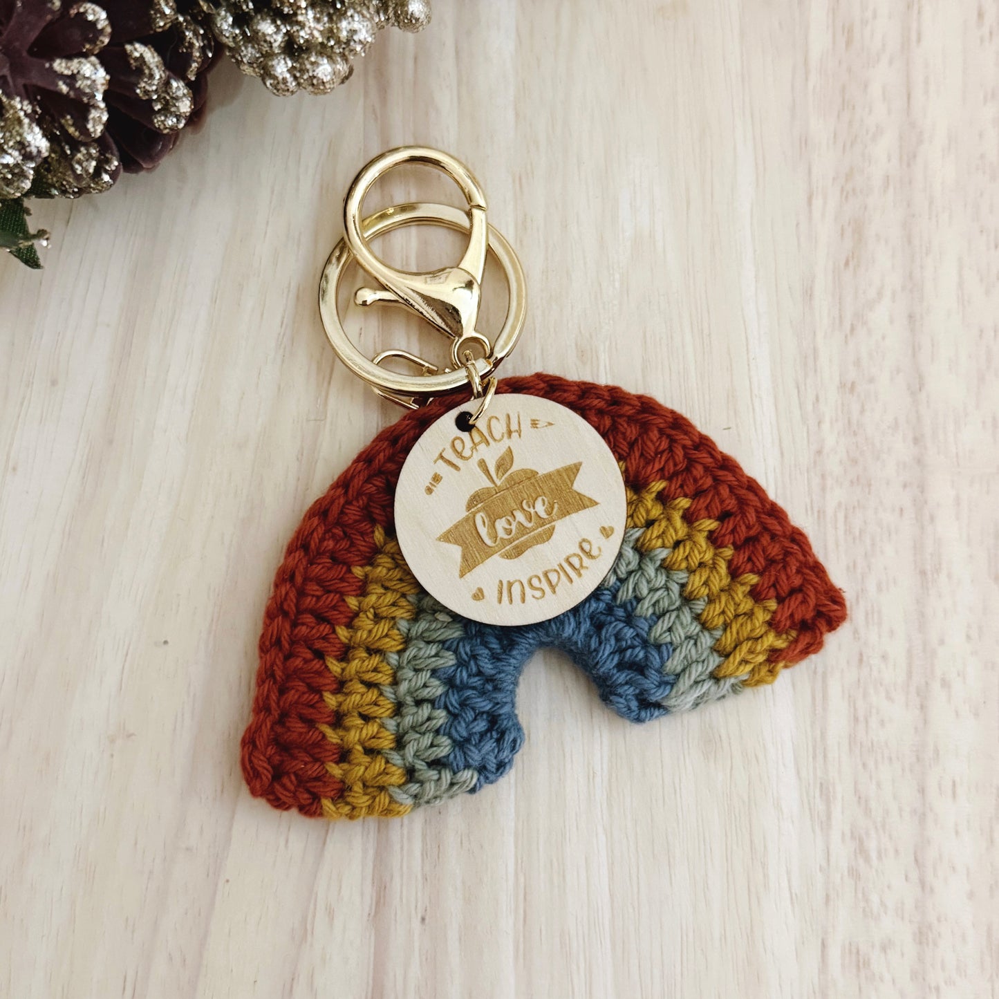 Rainbow Crocheted Teacher Keyrings