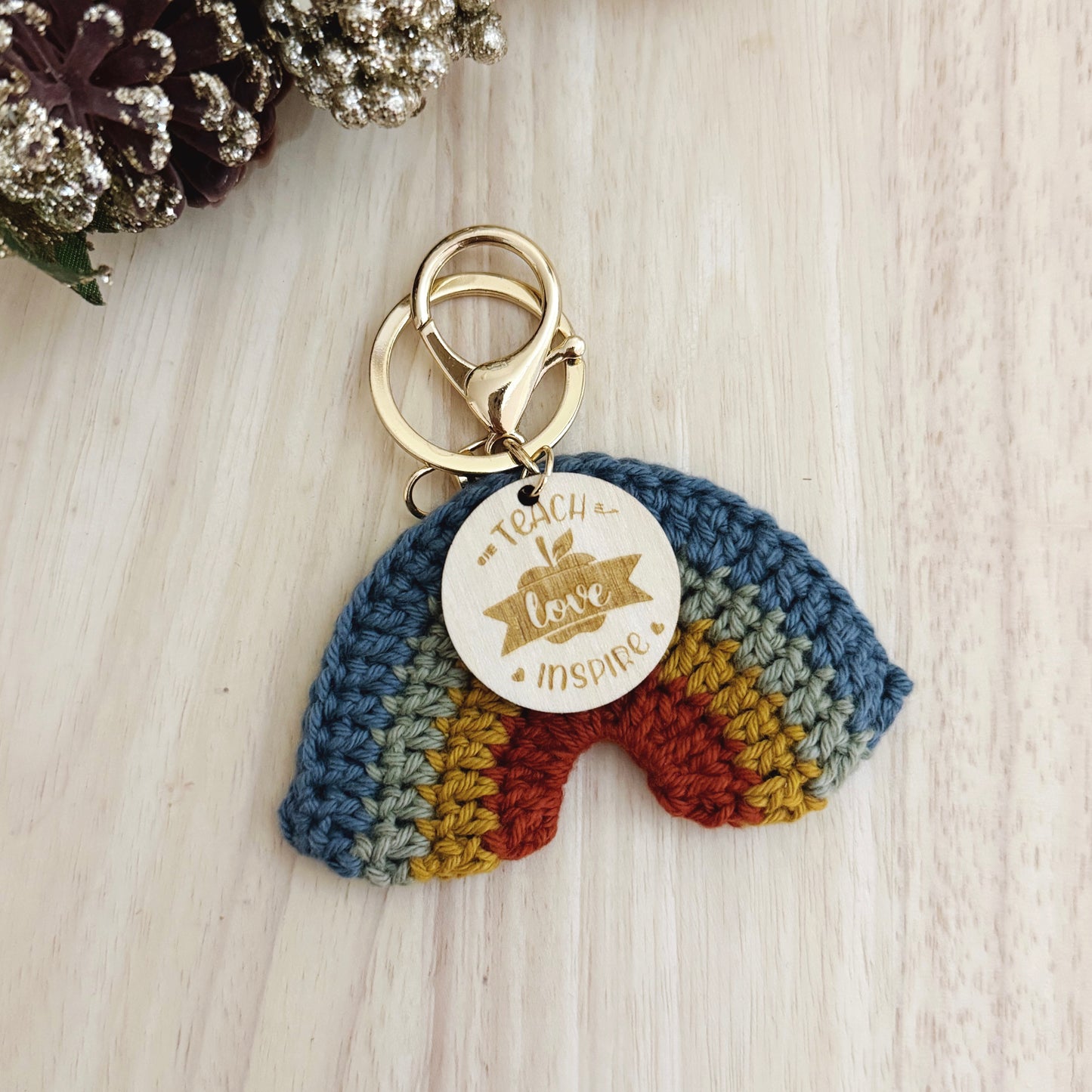 Rainbow Crocheted Teacher Keyrings