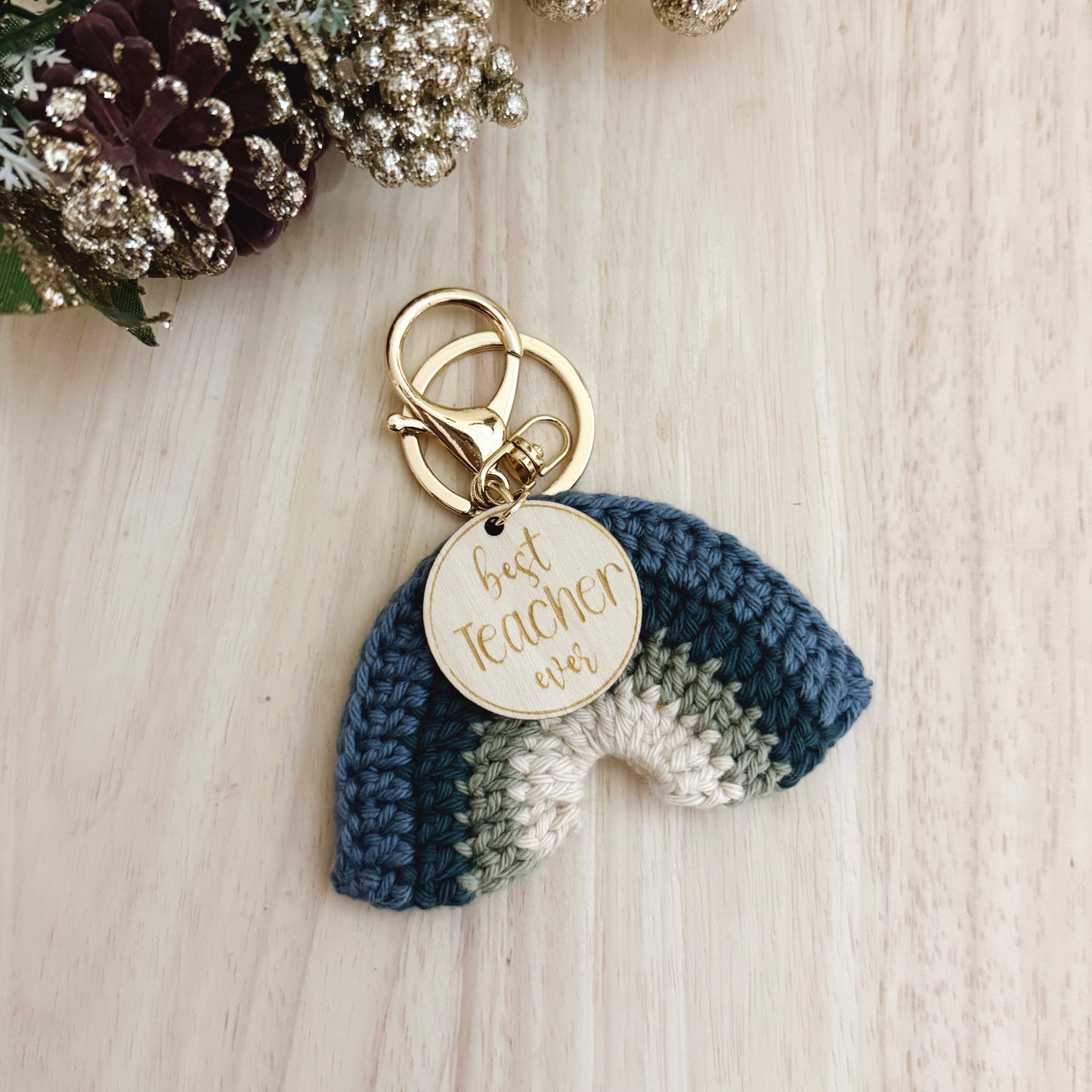 Rainbow Crocheted Teacher Keyrings