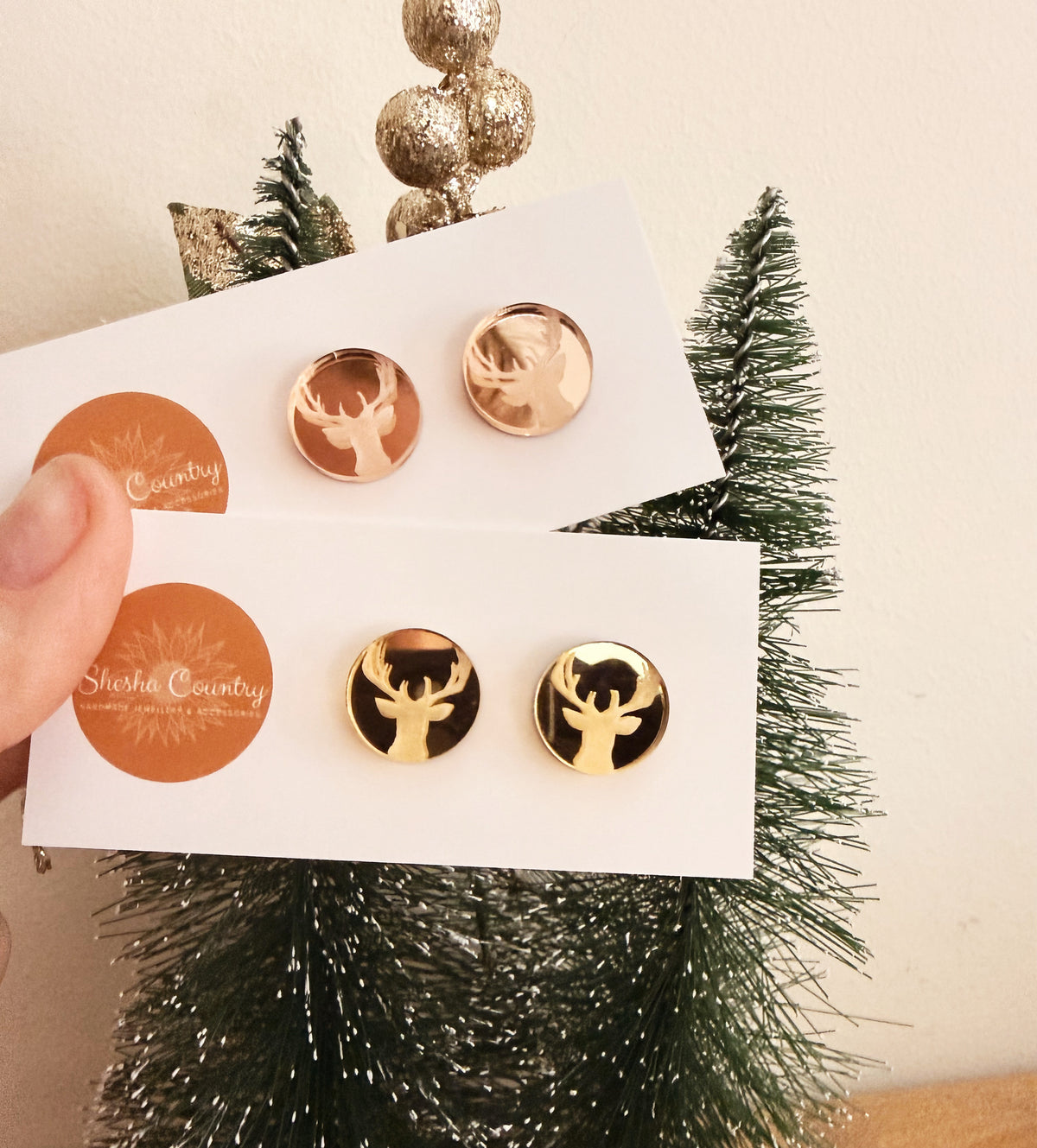 Reindeer Mirror Studs • 2 colour options