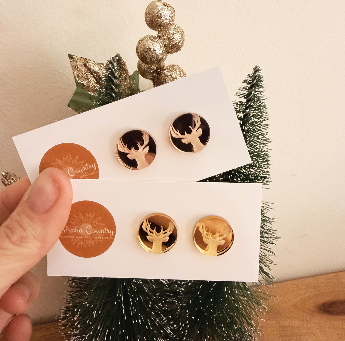 Reindeer Mirror Studs • 2 colour options