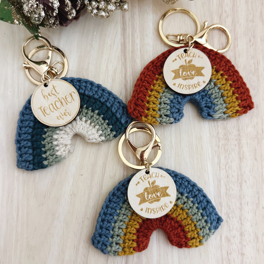 Rainbow Crocheted Teacher Keyrings