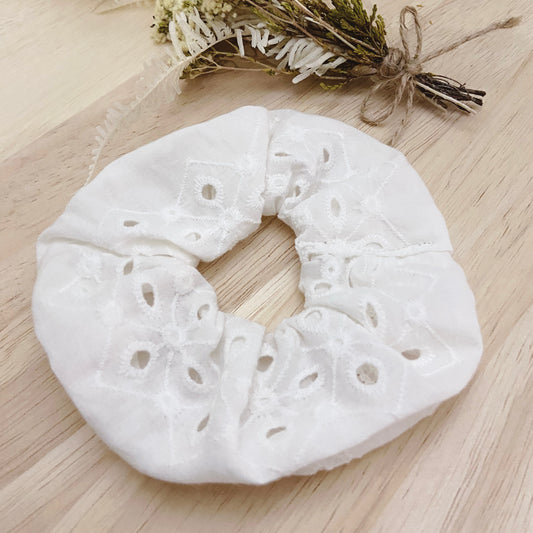 White Embroidery Scrunchie