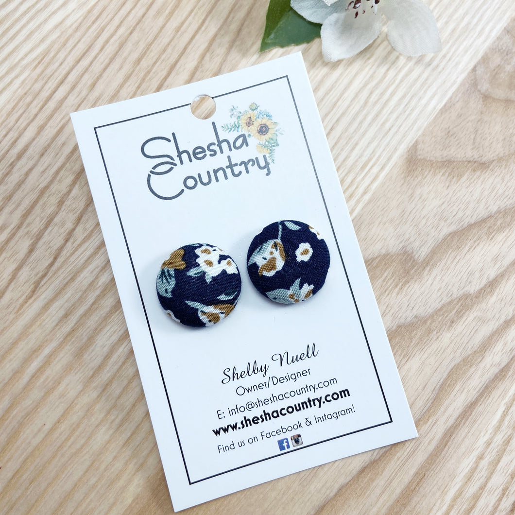 Navy Floral Studs