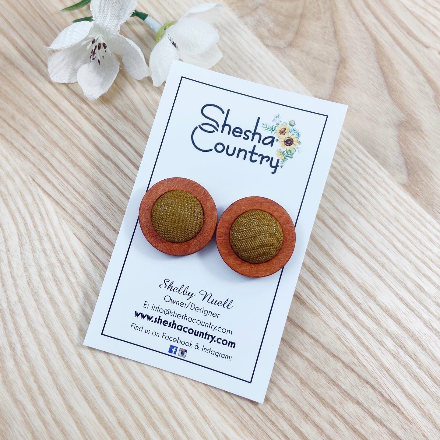 Mustard Linen Wood Earrings • Maxi