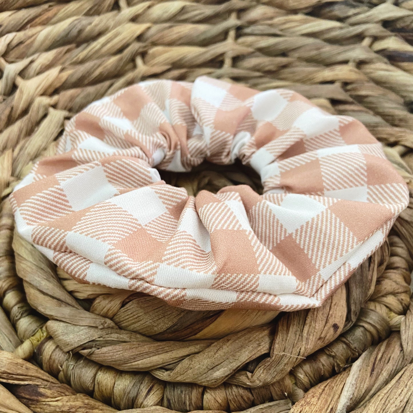 Beige Gingham Scrunchie